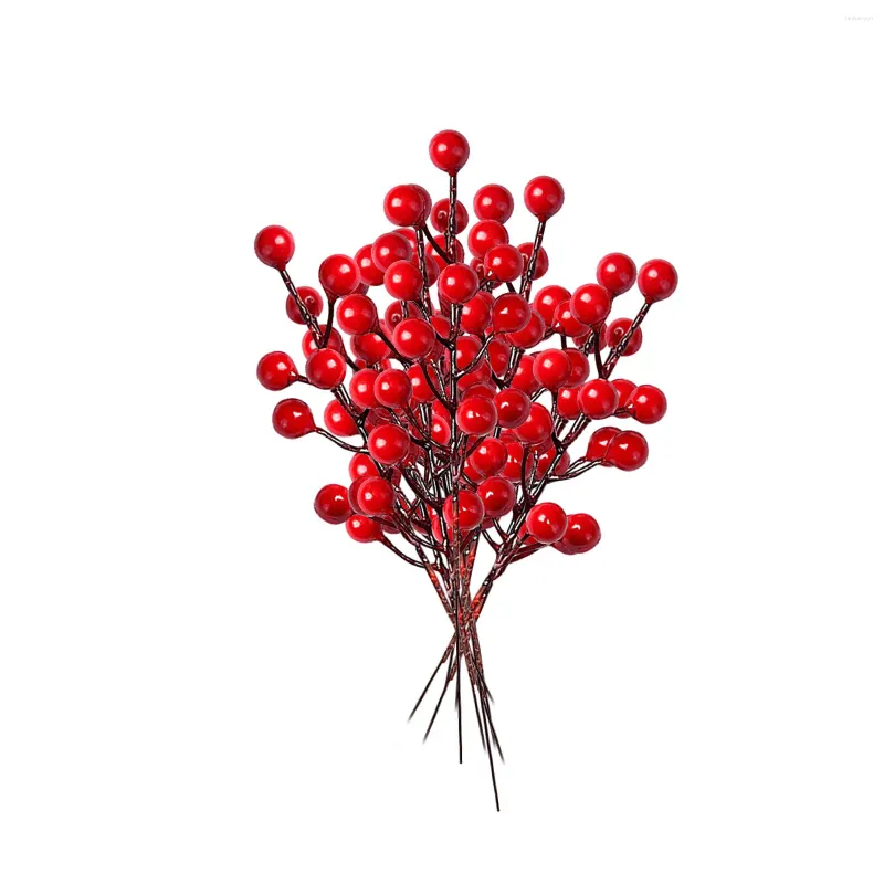 Decorative Flowers Berry Picks - 12 Artificial Red Stems Christmas Tree Decorations 7.5 Inches For Christma Home Decors