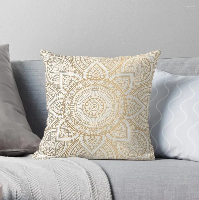 Pillow Gold Mandala Pattern Illustration With White Shimmer Throw Cover Set Sofa