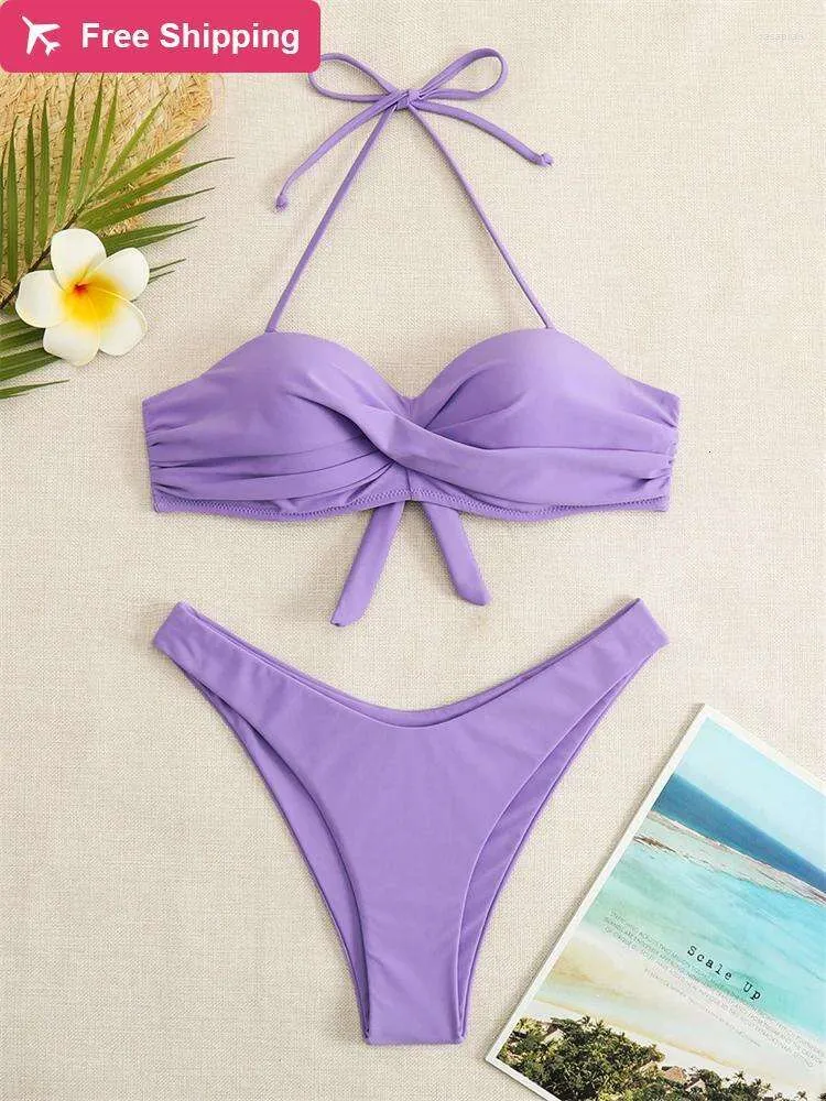 Designer Sexy Bikini Set 2024 New Fashion Womens Bikini Sexy Womensuit Swimsuit Solid Halter Bikini set perizoma Ruched Lave Up Abitaggio da bagno Summer Beach Wear