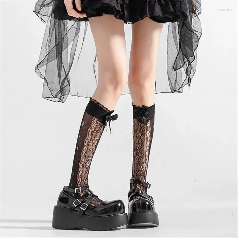 Women Socks Women's Fishnet Knee Highs Sheer Florals Lace Trouser Nylons Meshes Stockings Sweet Bows Calf