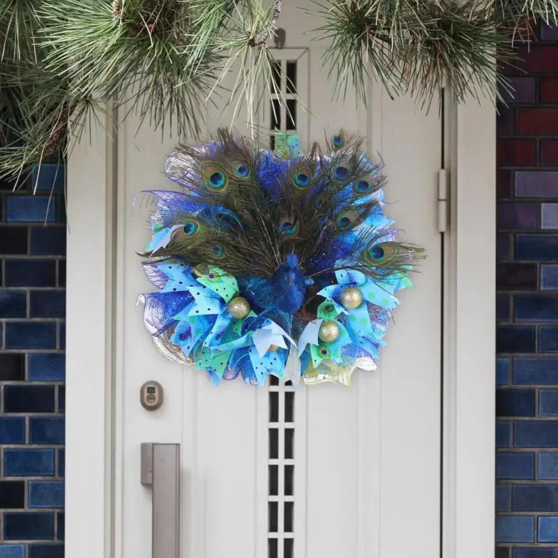 Decorative Flowers Artificial Peacock Feathers Wreath 47cm Fireplace Simulation Feather Garland