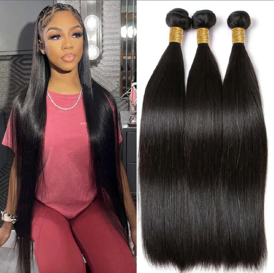 Knochen glattes menschliches Haar Bündel lang 30 -Zoll schwarze Frauen Brazilian Remy Haarextensions natürliche Farbe menschliches Haar Schuss Haare Produkte