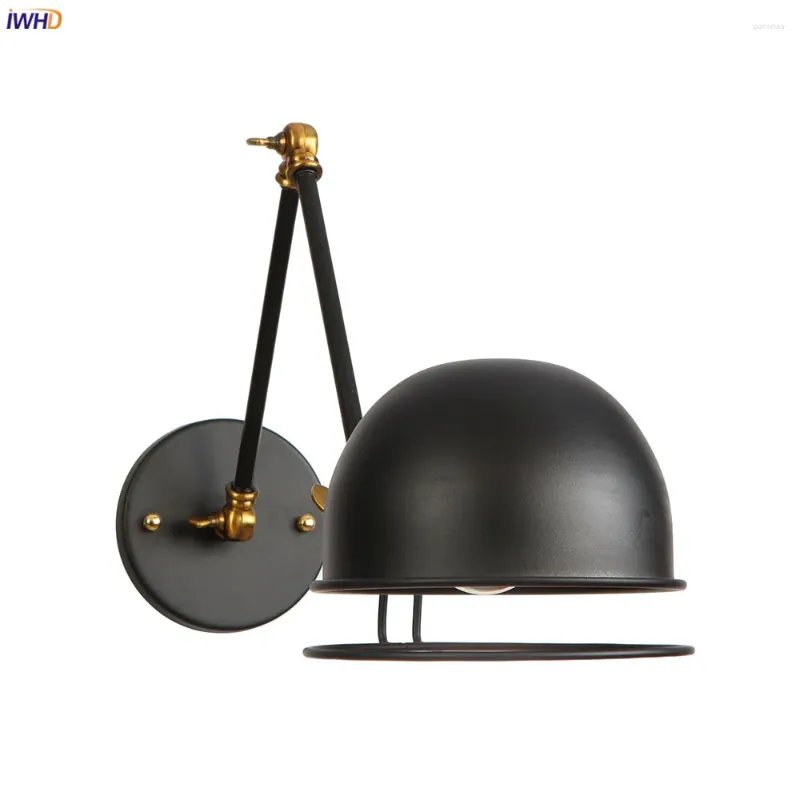 Lâmpada de parede Iwhd swing ajustável braço longo vintage sala de estar espelho de escada com luzes retro industriais para casa