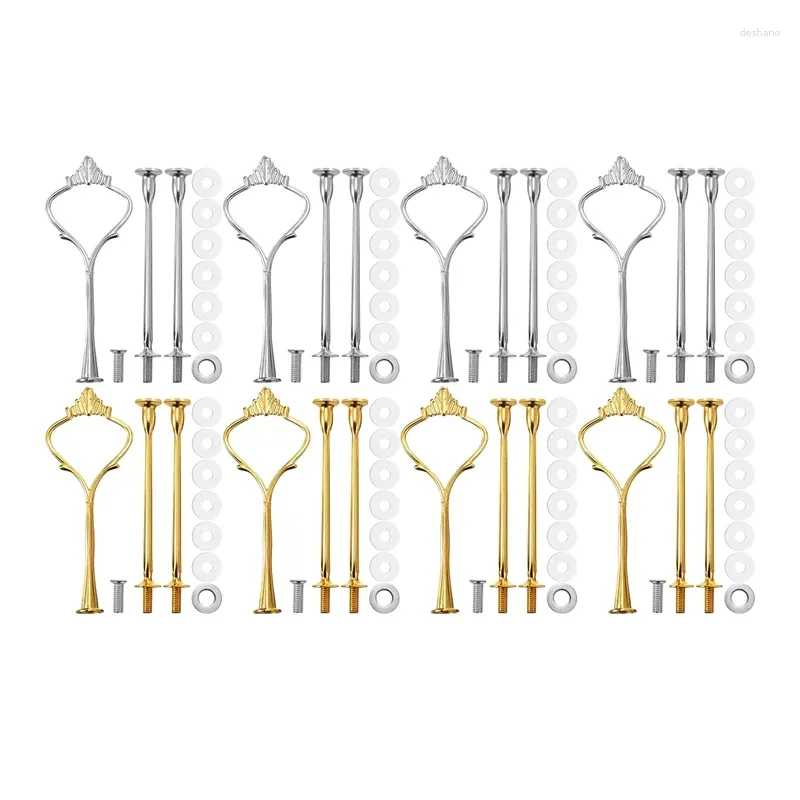 Baking Tools 8 Sets 3 Tier Crown Cake Plate Stand Fittings Hardware Holder Kitchen Gadgets For Wedding And Party - Silver&Golden