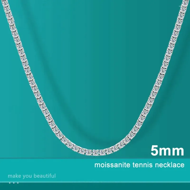 سلاسل Alitree 5mm Moissanite Tennis Necklace Diamonds Full Pendant مع شهادة GRA 925 المجوهرات الفضية الاسترليني للنساء رجل