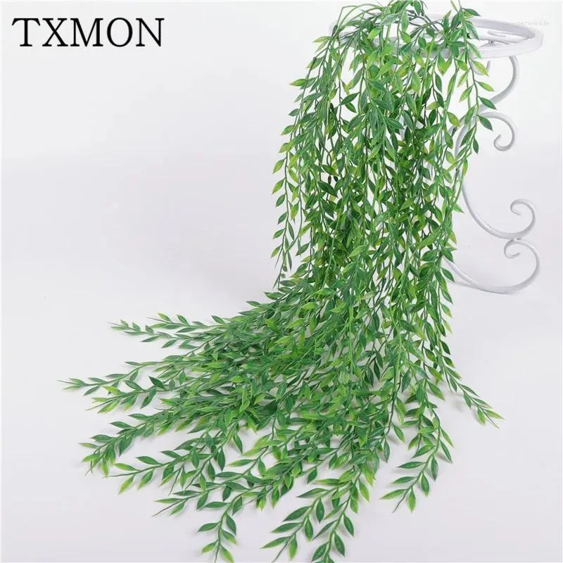 Decorative Flowers 94 CM 5 Branches Simulation Wicker Willow Bamboo Leaves Rattan False Tree Home Decoration Green Leaf Plants Wall Hanging