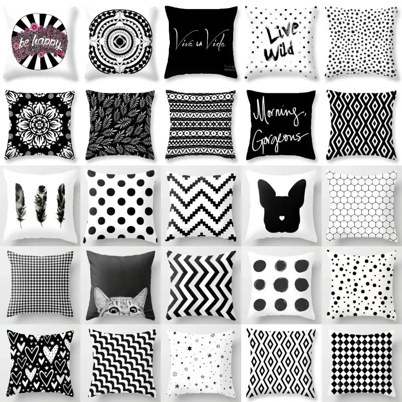 Kussensloop merk eenvoudig zwart witte geometrie kussen moderne Noordse decoratieve kussens woonkamer bankje bank gooi