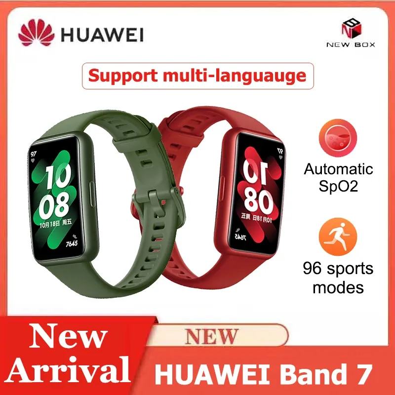 Armbands Huawei Band 7 Smart Band Allday Blood Oxygen 1.47 '' AMOLED SCREEN HEARCHE 2 veckor Batterilivslängd 5atm vattentät smartur