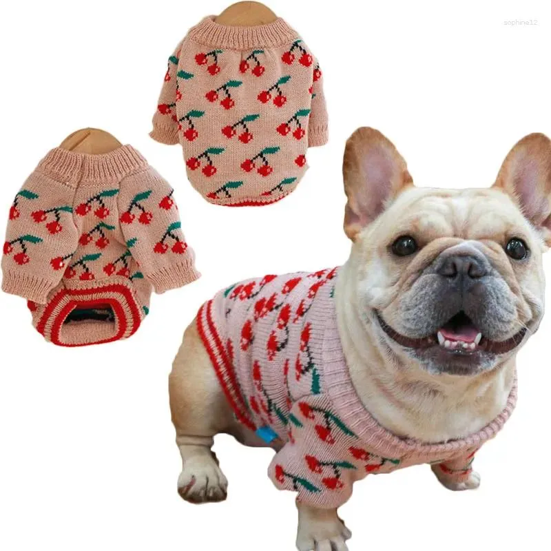 Hundkläder Cherry Print Sweater Coat Winter Pet Clothes For Small Medium Dogs Pullover Puppy Knit Jumper Sweatshirt Jacket Chiwawa