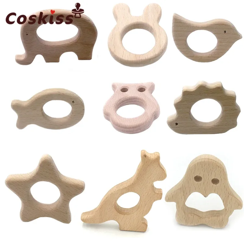 Panels Wooden Teethers 10pc Nature Baby Teething Toy Organic Ecofriendly Wood Teething Holder Infants Nursing Show Gift Baby Teether