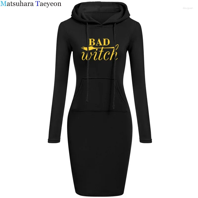 Robes décontractées Robe élégante pour femmes Bad Witch Dead - Hoodies Pocket Vintage Loose Woman Vêtements pour femmes