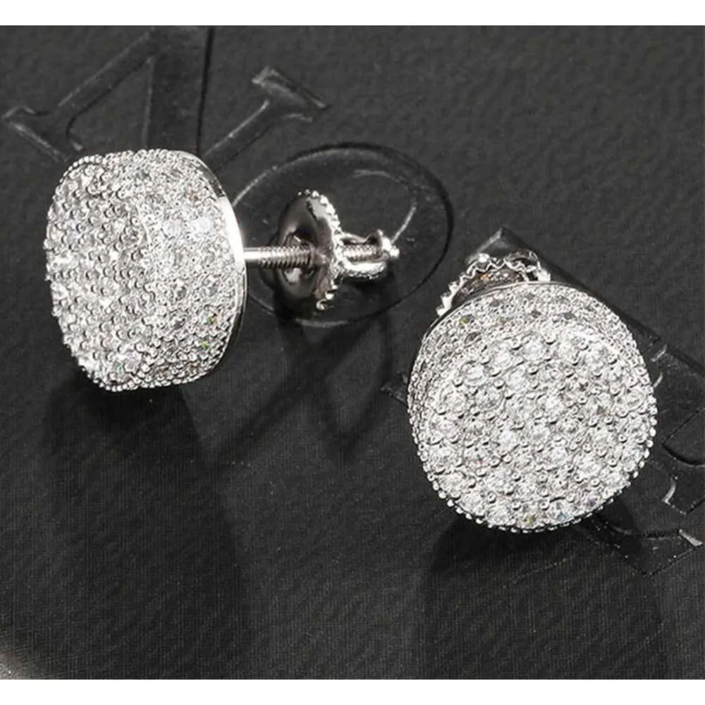2024SS Hip HOP 1Pair Micro Full Paved Round Zircon CZ Stone Bling Iced Out Stud Earring Copper Earrings For Men Jewelry 220125