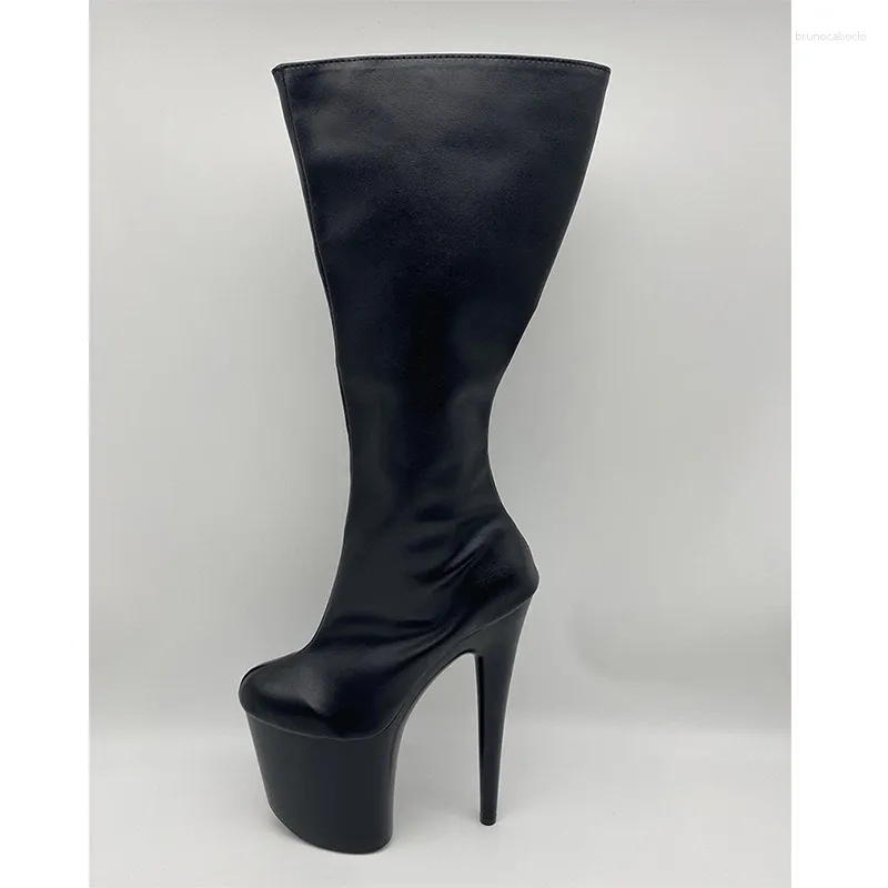 Танцевальная обувь Laijianjinxia Classic 20 см высотой каблуки Matte Black Women's Boots Сексуальное колено мотоцикл