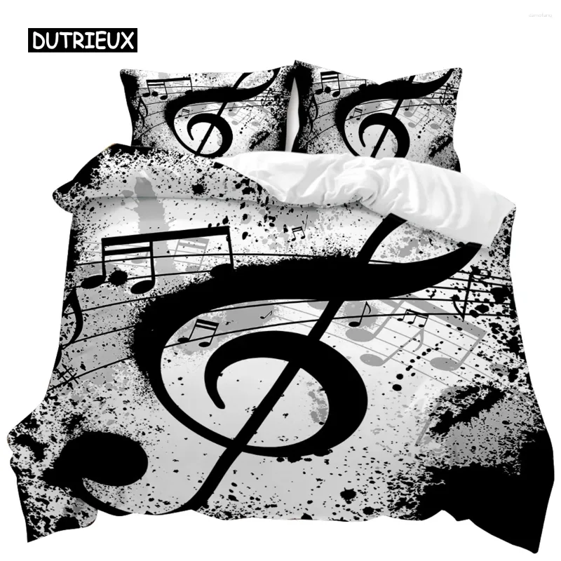 Bedding Sets Music Duvet Cover With G-Clef Black Instrument Twin Set Monochrome Creative Rhythmic Ornate Polyester Qulit