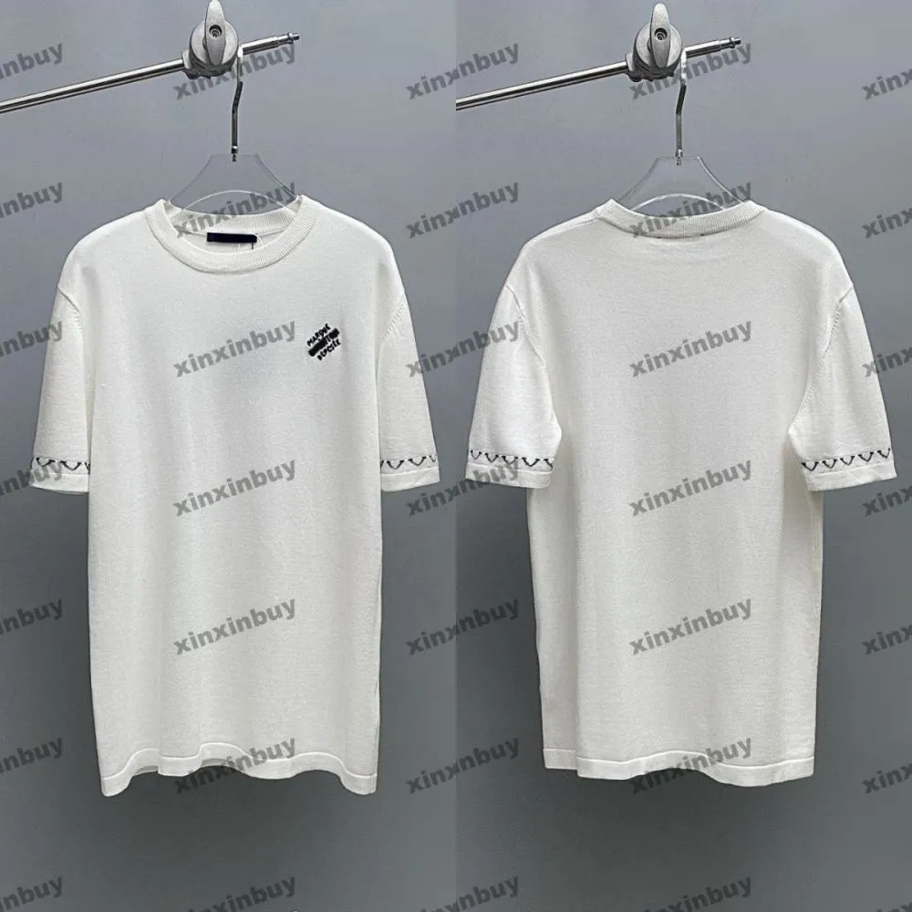 xinxinbuy män designer tee t shirt 2024 Italien yllebrev broderi ärm stickad skjorta kort ärm bomull kvinnor grå svart vit xs-l