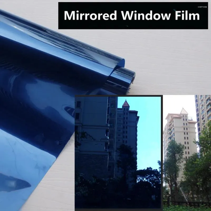 Window Stickers HOHOFILM 50cmx500cm Double Side Blue Mirrored Film House Decor One Way Reflective UV Proof Heat Absorb Adhesive Sticker