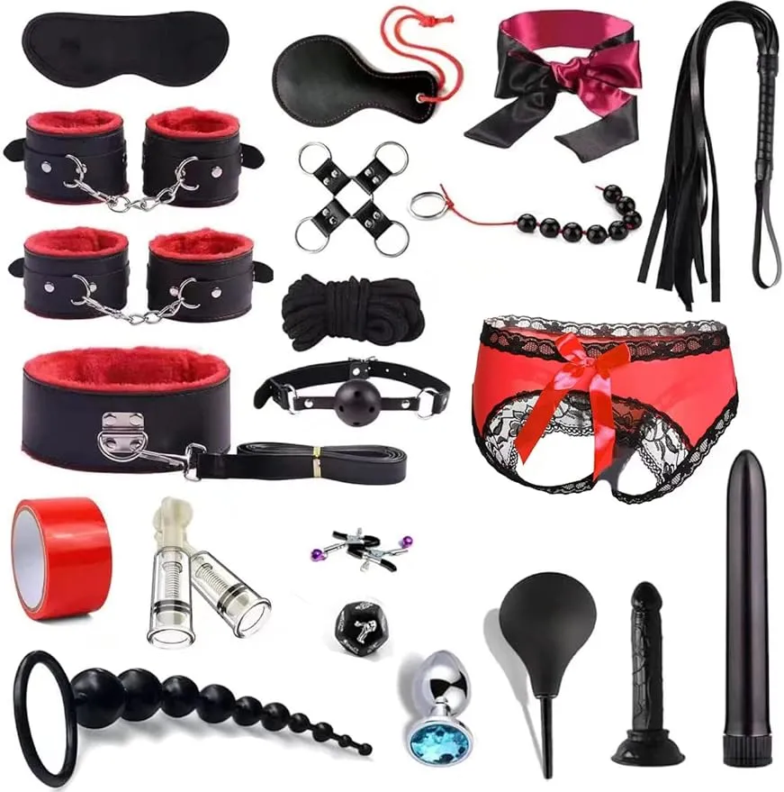 BDSM -Beschränkungen Sexspielzeug 22PC Bondage -Beschränkungen Set Fetish -Bett -Zurückhaltungen Kits für Anfänger, Bandenballspiel, Vibratoren Massager, Bondage Kit für Paare Sex