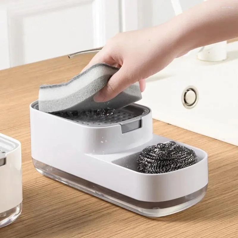 Flytande tvål dispenser lager diskmedel behållare skrubberhållare rengöringspump med svamp diskbänk