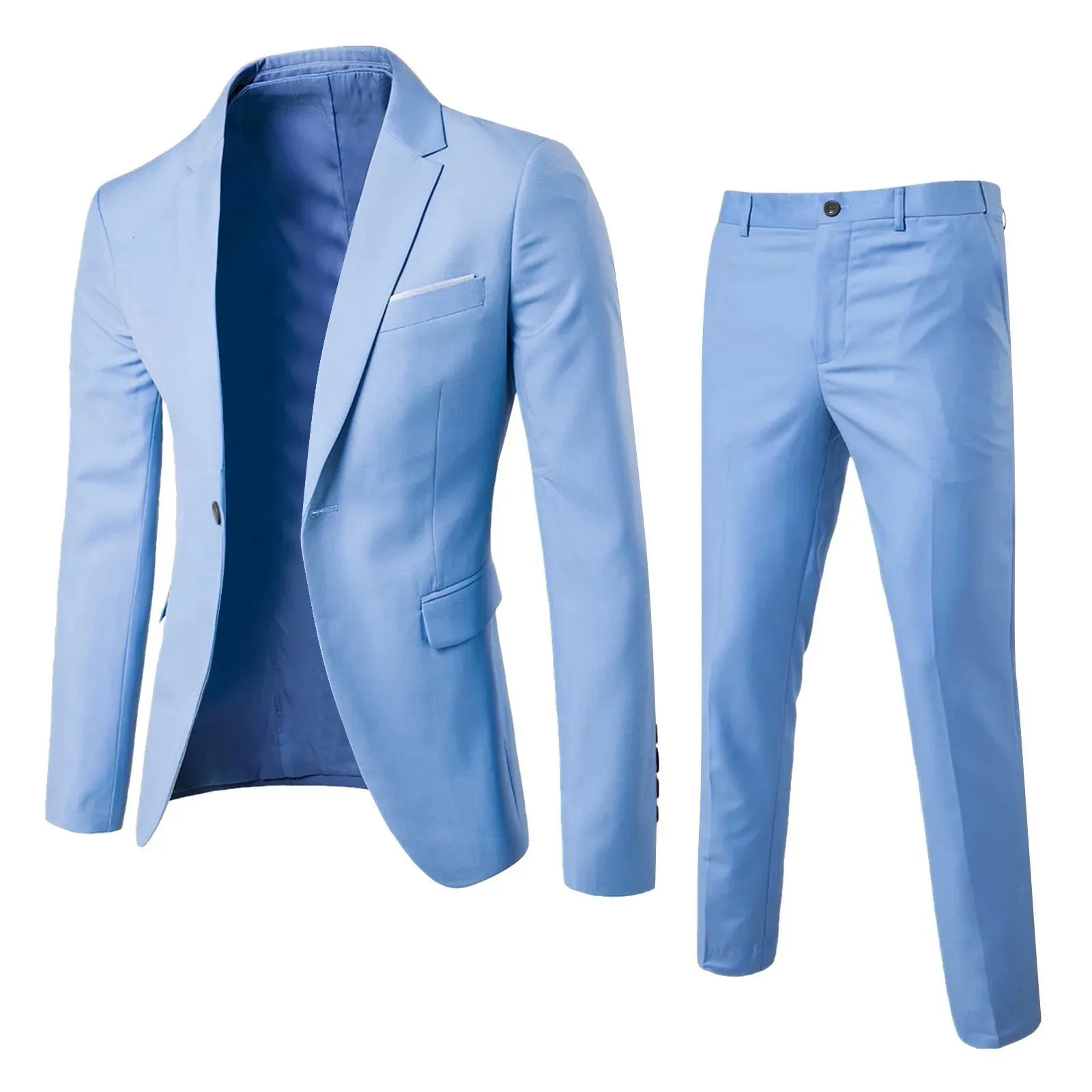 Traje de casamento masculino para noivo -homem -noivo puro cor elegante blazer calça de calça slim homens roupas formais roupas 240401