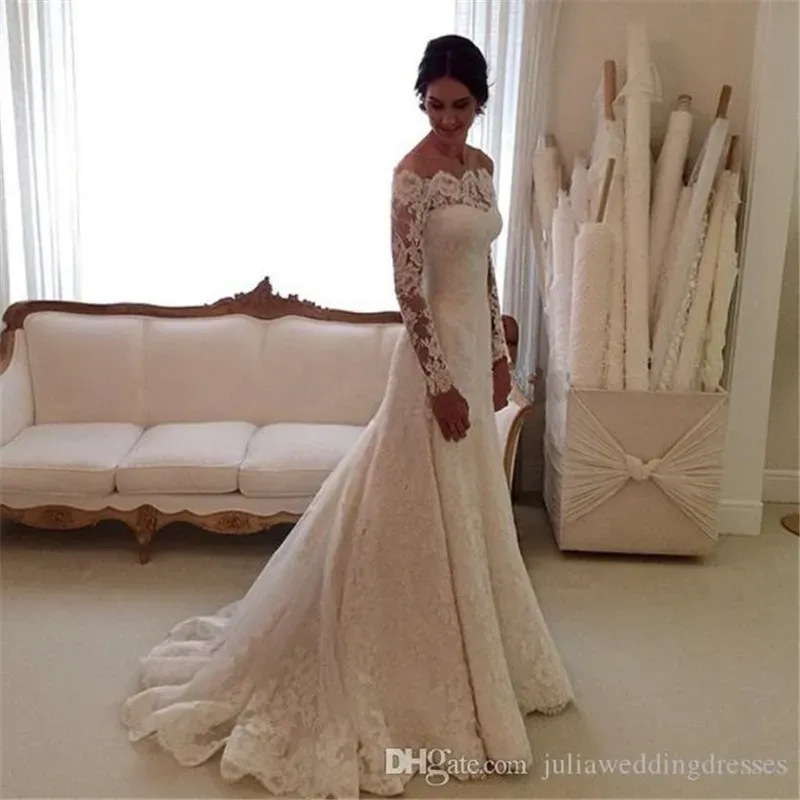 Dresses 2021 Elegant White Vintage Long Sleeves Lace Mermaid Wedding Dresses Sweetheart Wedding Party Dress Bridal Gowns