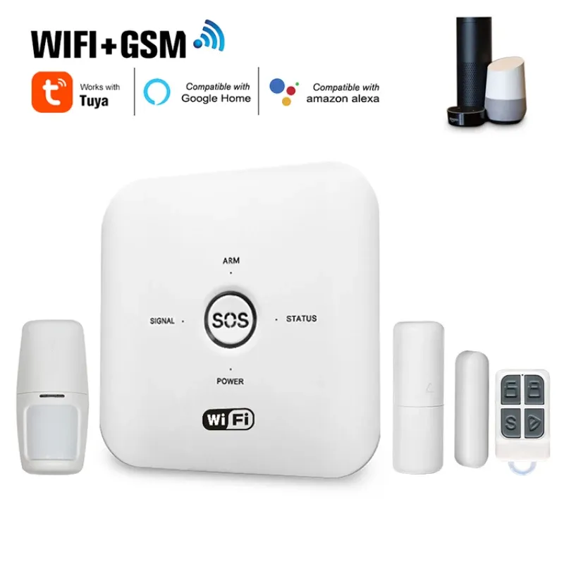 Kits Tuya Smart WIFI GSM Home Security Alarm System PIR Remote Controlled 100240V Alarm System Works With Alexa Google Assistant