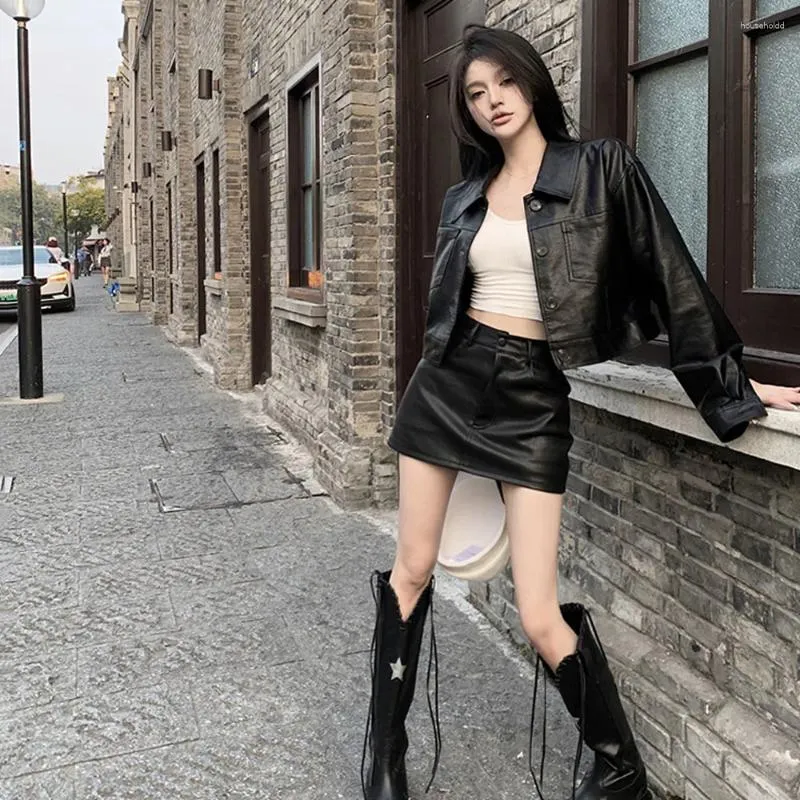 Sexy Leather Skirt Set: Womens Autumn PU Jacket & Mini Skirt