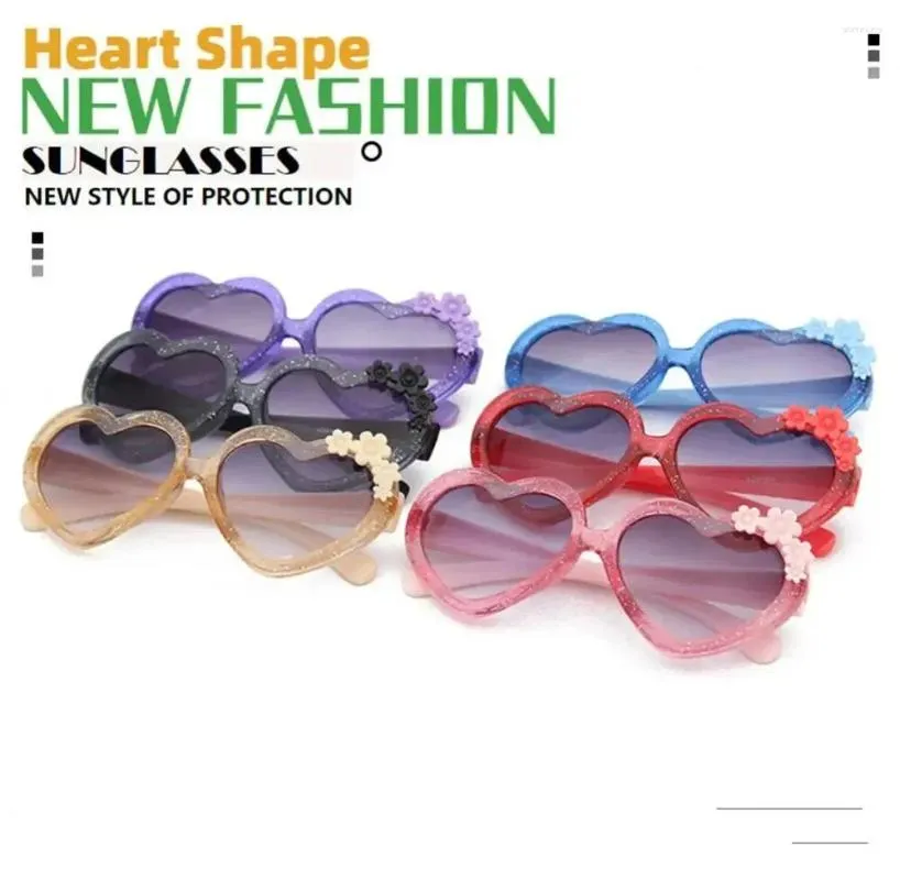 Солнцезащитные очки мода в форме сердца для девочек, мальчики, милый мультфильм цветочные солнечные очки на открытом воздухе, дети прекрасно