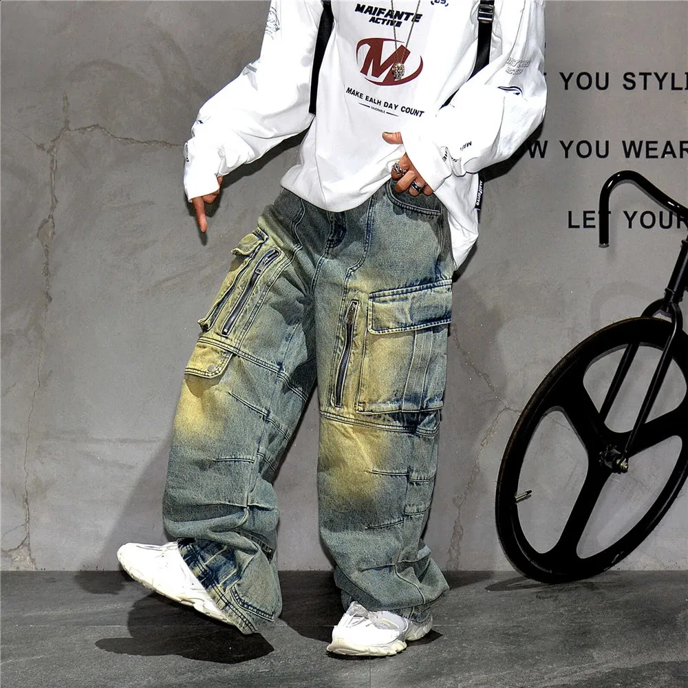 Mens High Quality Distressed Denim Baggy Cargo Jeans Mens Mens High Quality Distressed Denim Baggy Cargo Jeans Mens