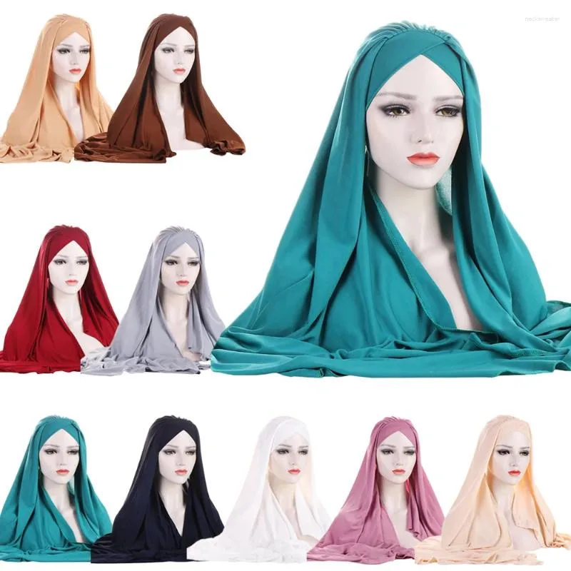 Abbigliamento etnico Jersey hijab donne musulmane sciarpa istantanea croce cross cofano cappello scialini a turbante tappo bandanda bandana bandana bandage mujer