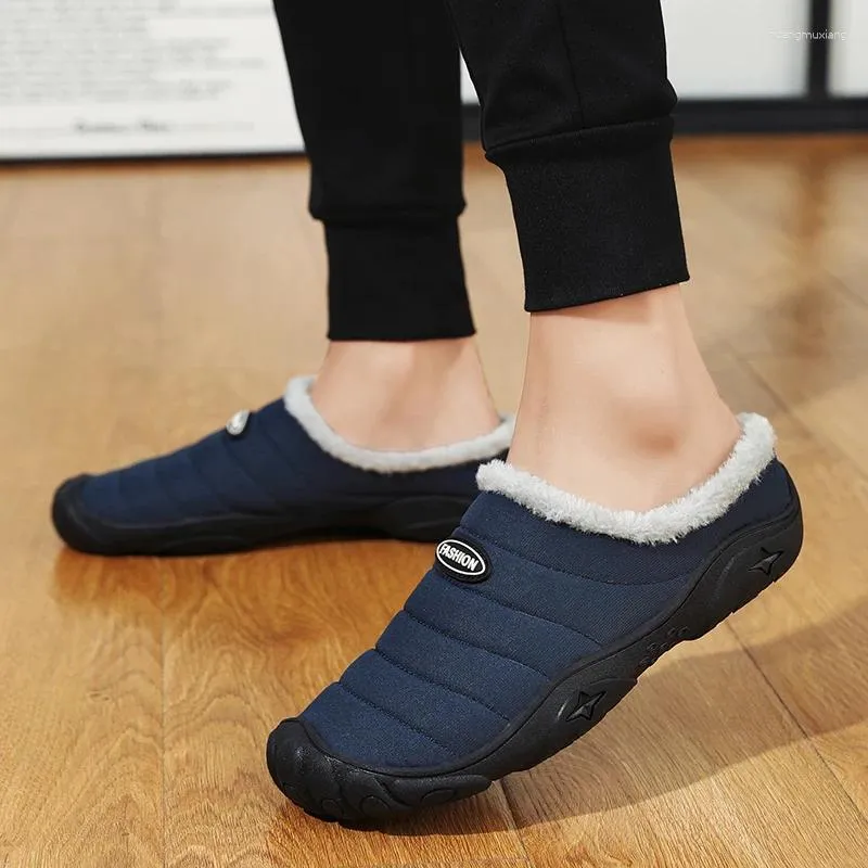 Slippers Men's Winter Man Plush Warm Slipper Home Cotton Shoes Women's Fuzzy House Non-slip Casual Plus Size