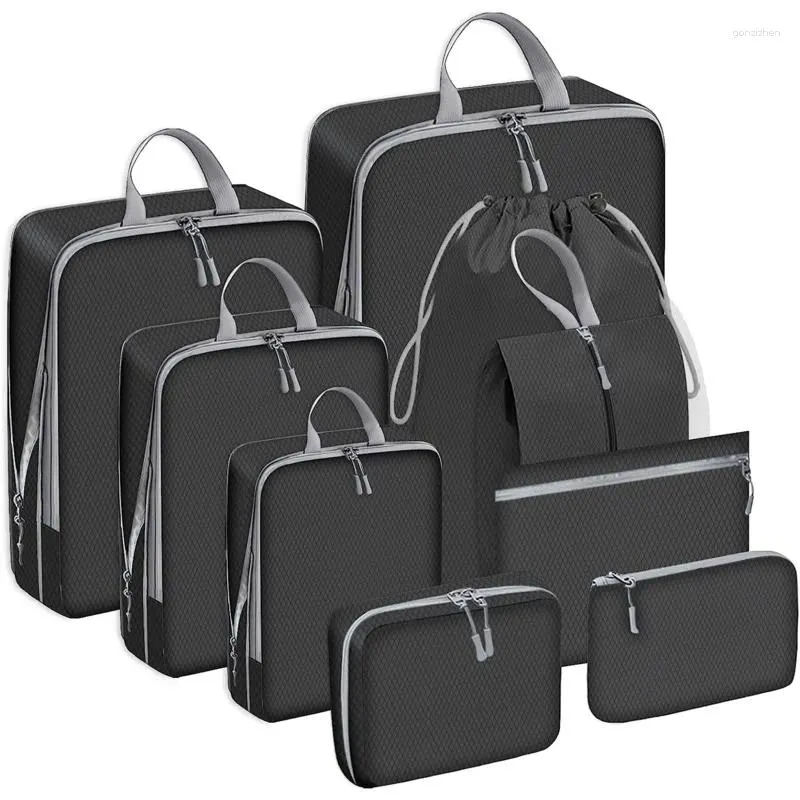 Sacs de rangement 9pcs Sac de voyage de grande capacité Cube compressible Cube Pliant Suitcasse Portable de haute qualité