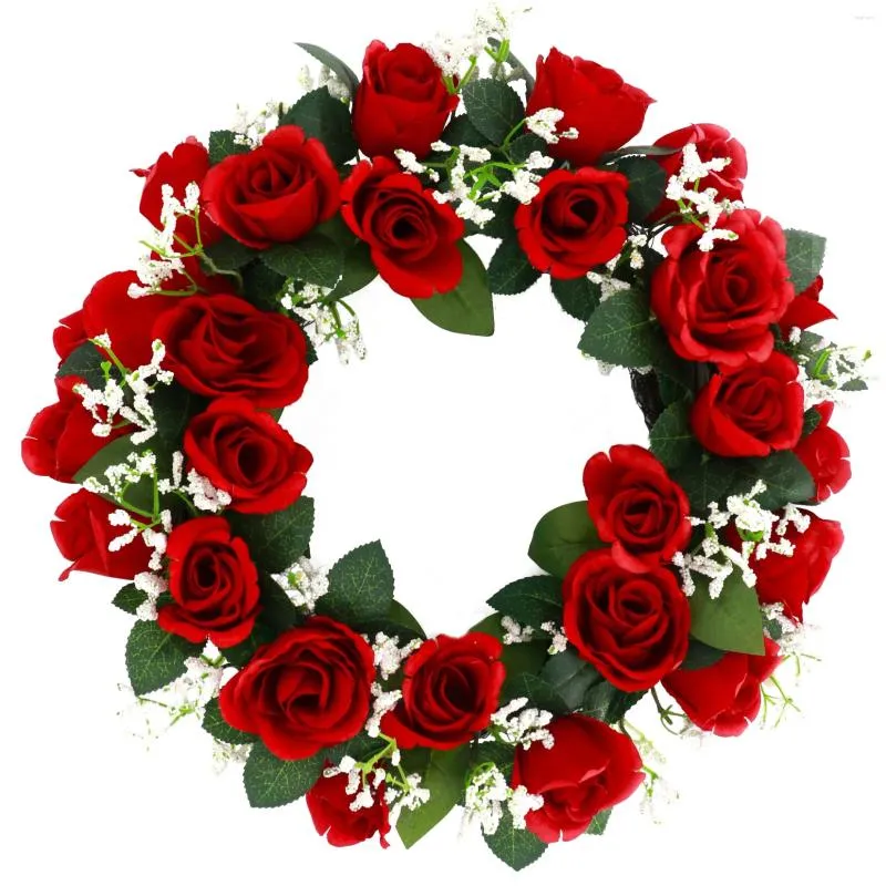 Kwiaty dekoracyjne 1PC 16 -calowy czerwony kwiat róży wieniec wiosenny lato do drzwi do drzwi przednie i walentynki rocznica ślubu