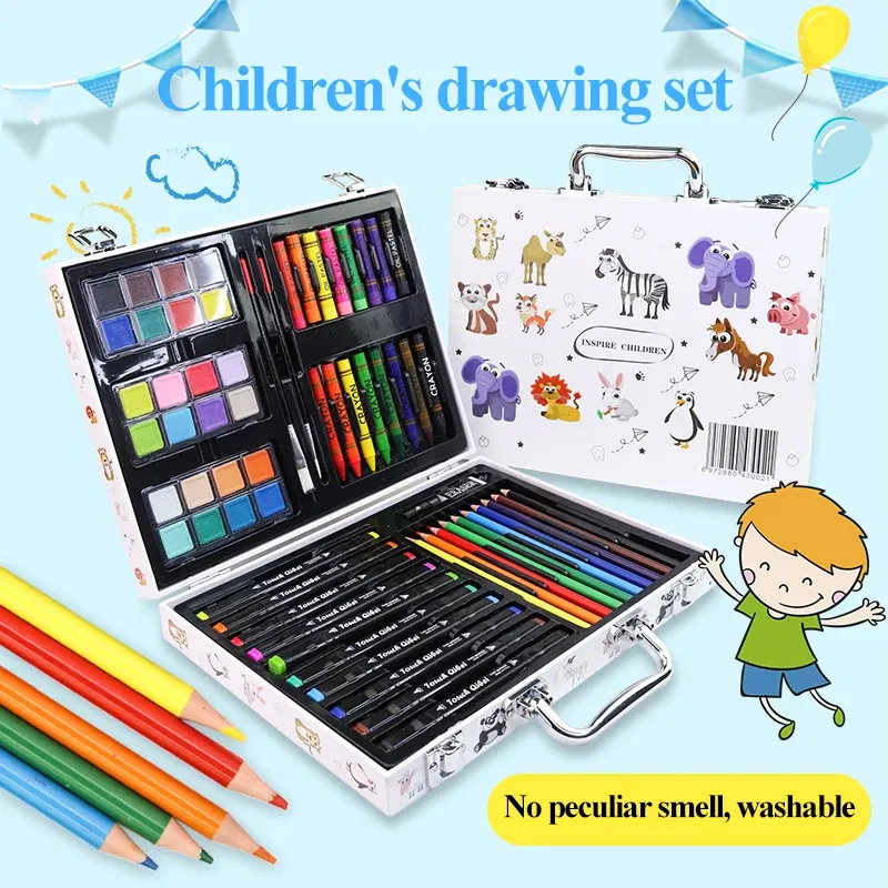 Conjunto de desenho infantil 50/59/65/66pcs com marcador colorir lápis para colorir livro de tinta aquarela de pincel de suprimentos de arte profissional