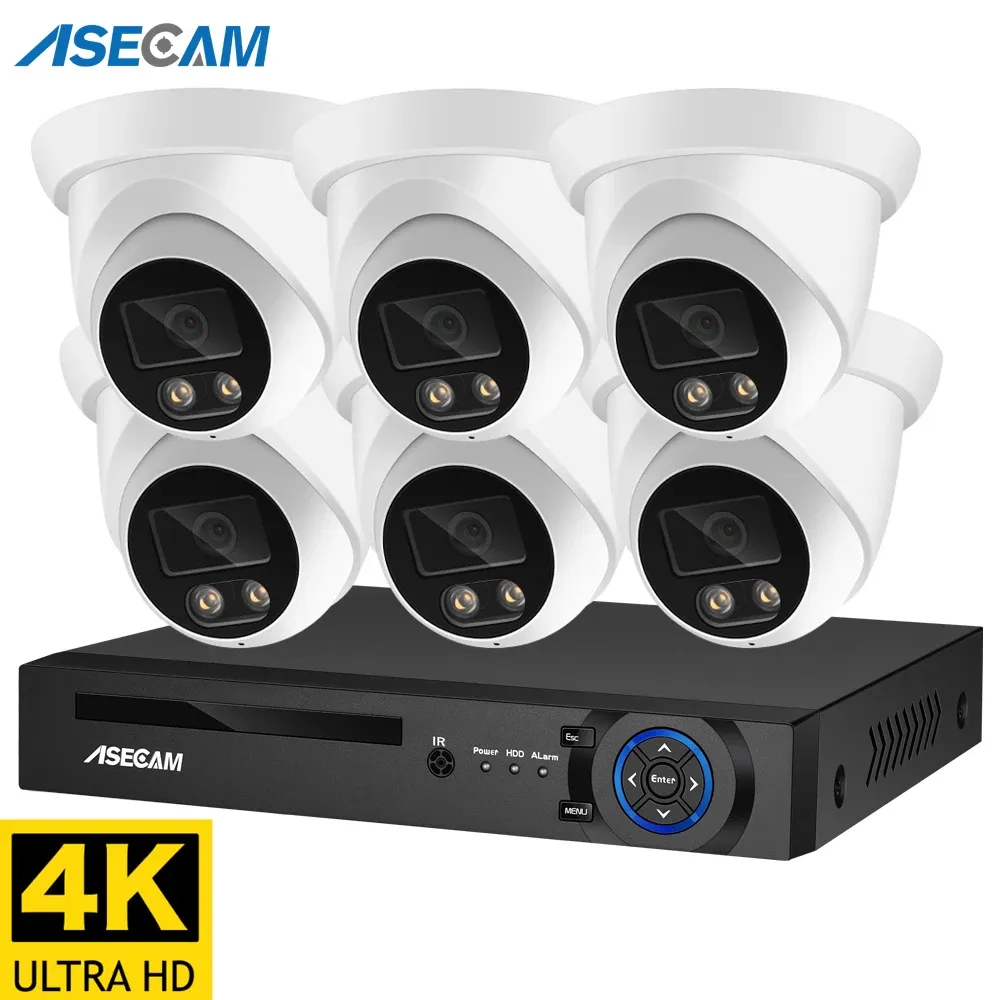 Sistema de câmera de segurança de lente asecam 8MP 4K POE NVR KIT CCTV AUDIO AUDIO