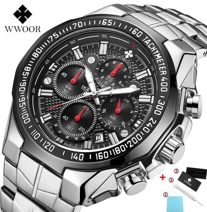 Wwoor Watches Men Top Brand Luxury Black Sport Chronograph Clock Mens Mens Fashion Big Dial Quartz Wristwatch Man Relojes Hombre 2020 C8241781