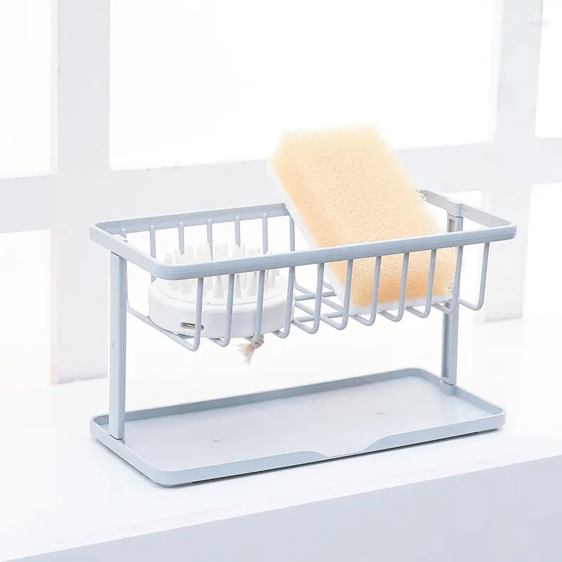 Cuisine de rangement en plastique étagère étagère à double couche Rack de vidange pour le savon Sponge Table Organisateur Accessoire de salle de bain