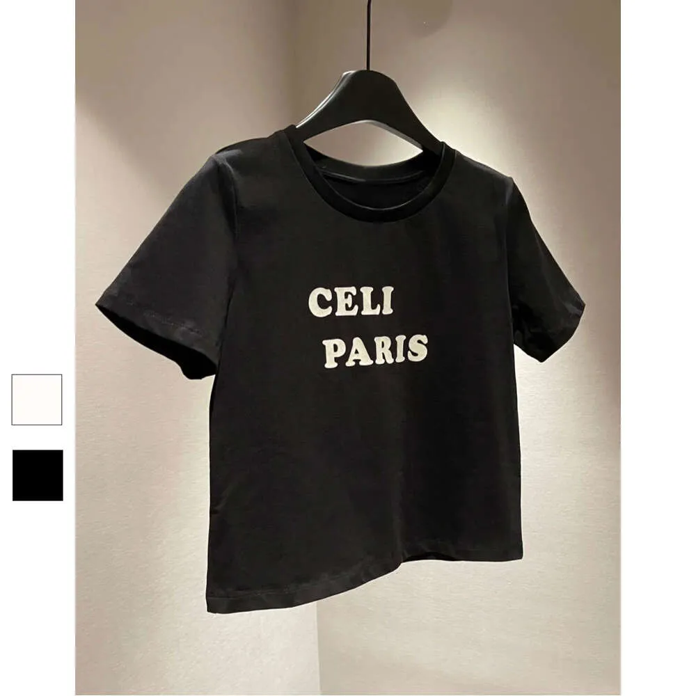 CE Floqué lettre T-shirt à manches courtes imprimées pour le début du printemps 24, nouvelle couleur continue polyvalente et simple décontracté xy4065