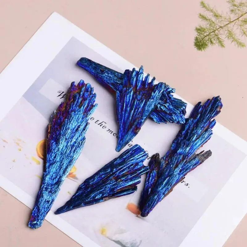 Decorative Figurines Natural Black Tourmaline Original Stone Plating Blue Materials Butterfly Feather Products Flame Crysta X9B8
