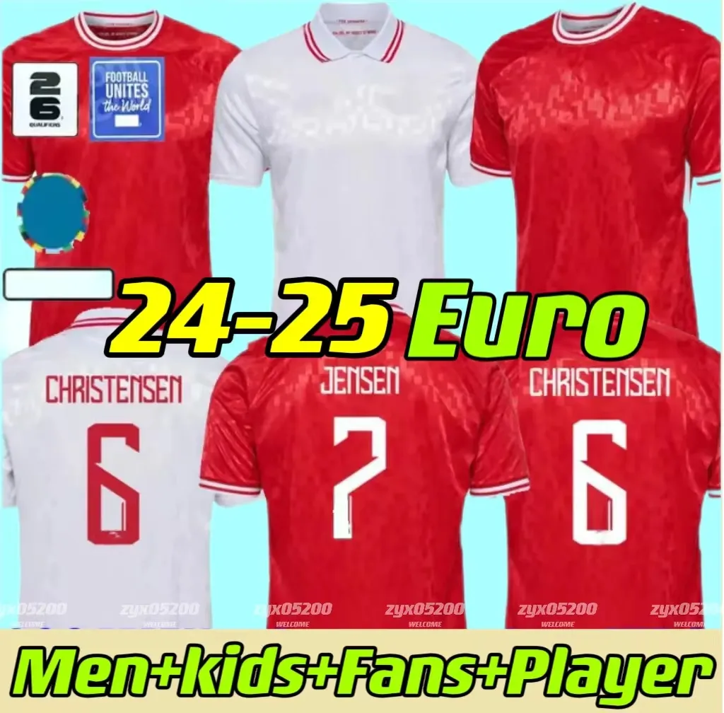 2024 2025 Dänemark Fußballtrikot 24 25 Euro Eriksen Home Red Away White Kjaer Hojbjerg Christensen Skov Olsen Braithwaite Dolberg Fußballhemden