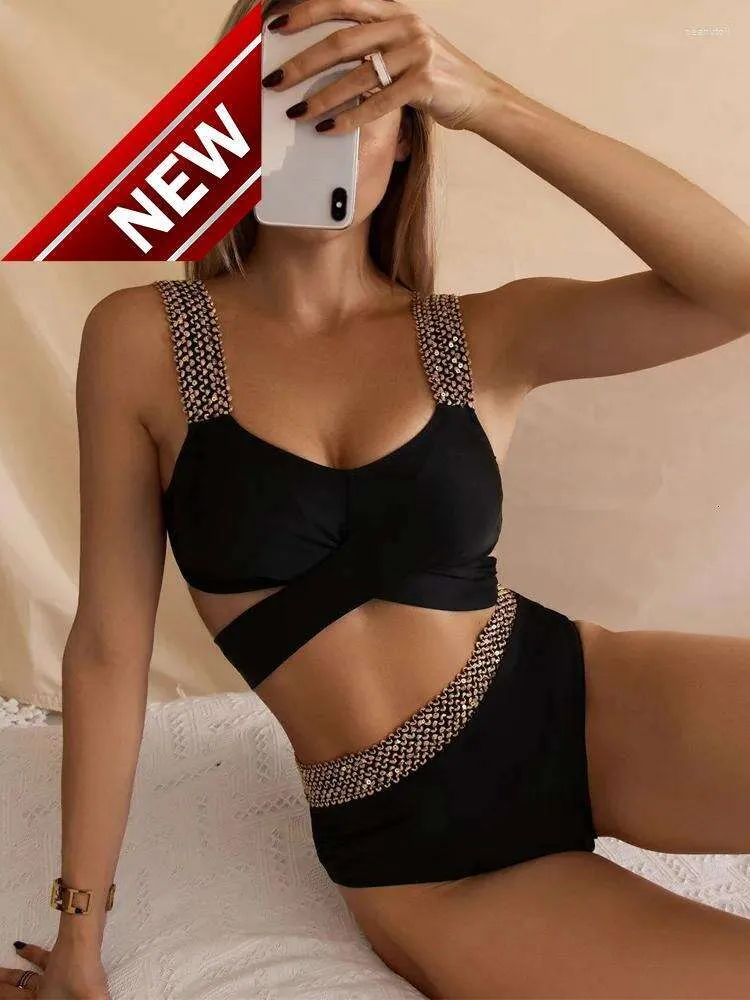 2024 Новый модельер -дизайнер сексуальные бикини наборы дешевые женские черные купальные купальники женщин с высокой талией купание пляж бикини feminino пляж