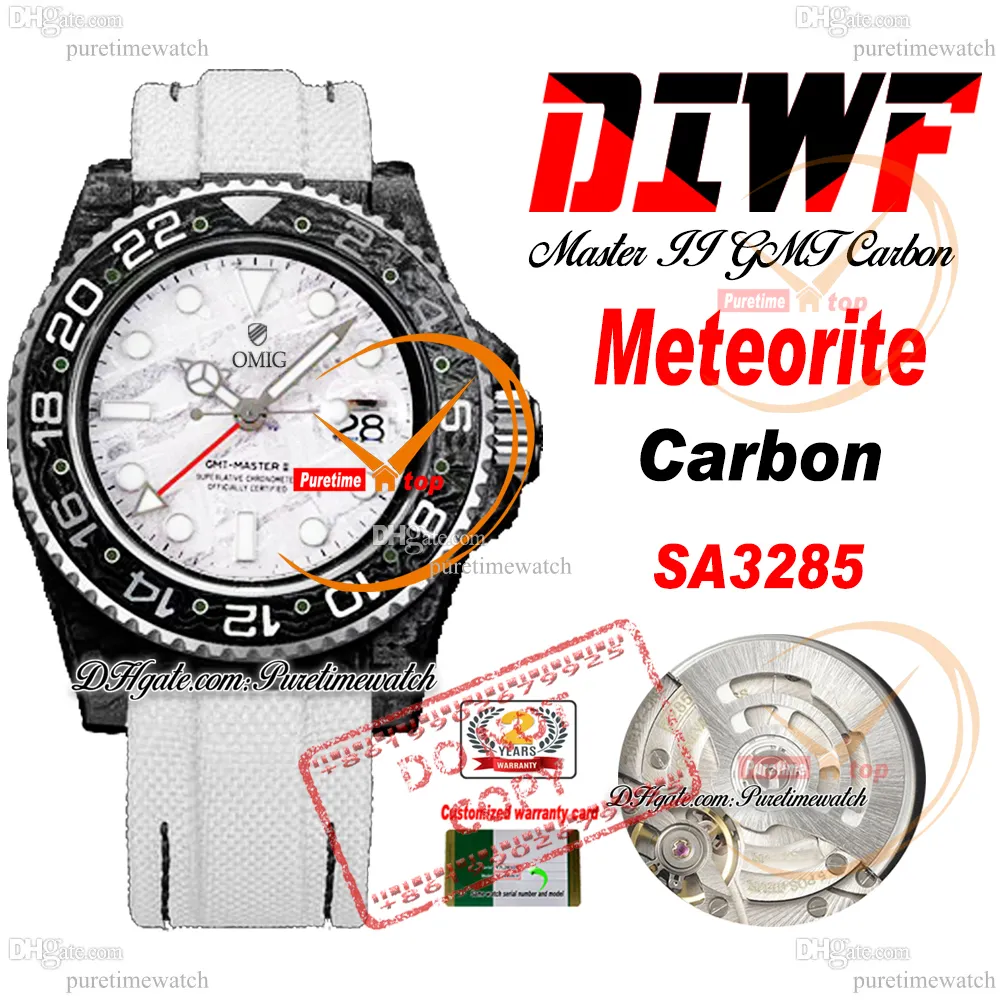 カーボンSA3285オートマチックメンズウォッチDIWF V2 MetEorite Dial White Nylon Strap Super Edition同じシリアルカード純粋なreloj Hombre Montre Hommes Ptrx