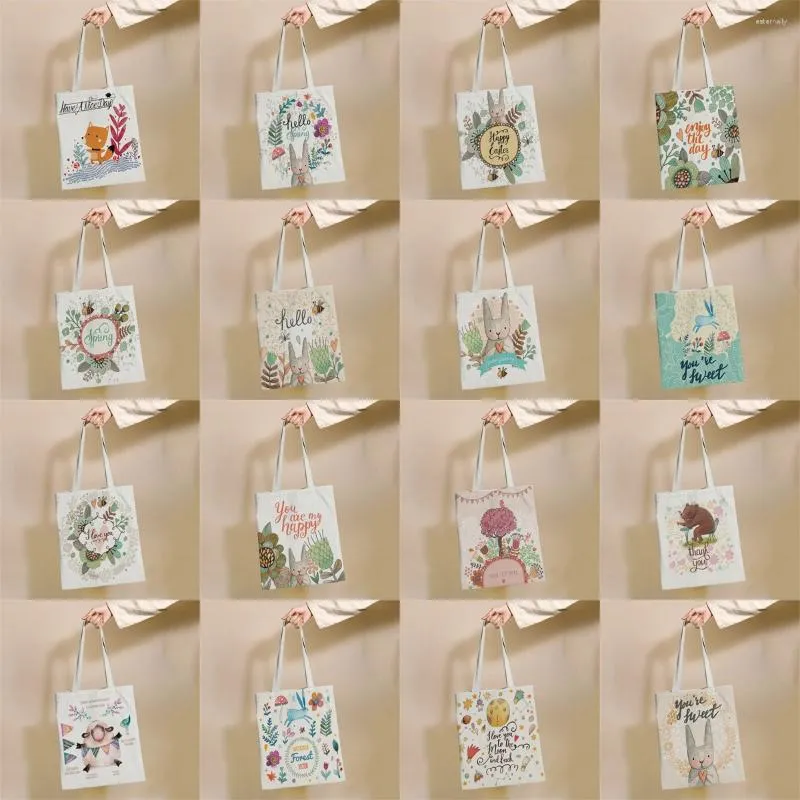 Сумки для хранения весна мультфильм милые животные рисунок многоразовый пакет для покупок Canvas Tote Printing Eco Shopper плеч