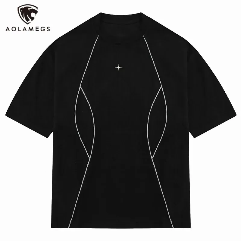 الرجال tshirt التصميم العاكس القصيرة المحملات الأمريكية الرجعية الرجعية أربعة النجمة المعدنية علامة الشارع قمم فضفاضة tshirt بسيطة 240329