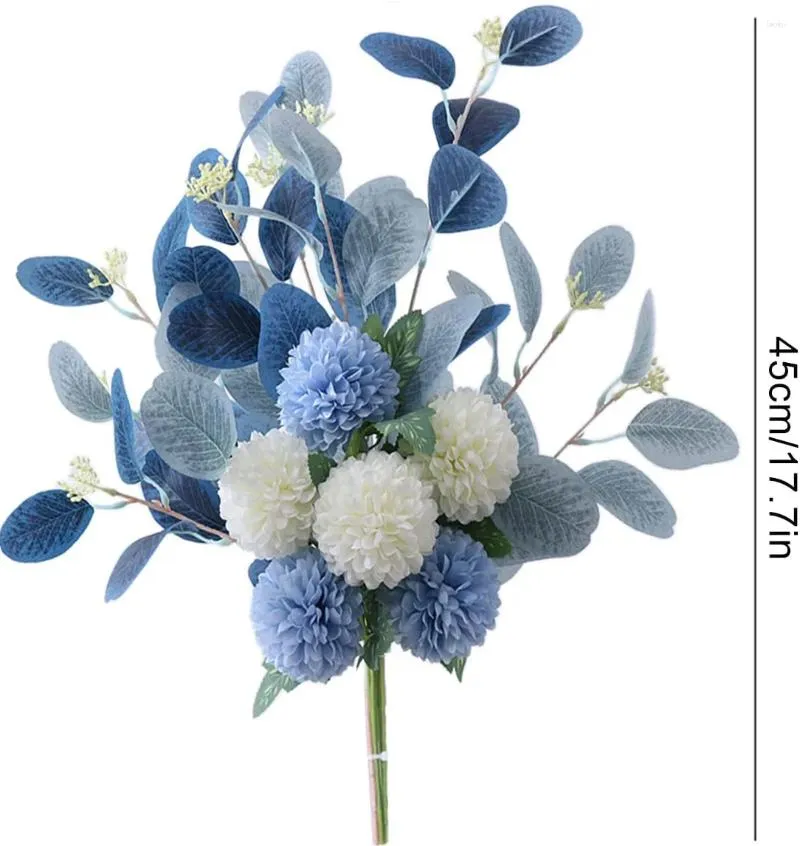 Dekorativa blommor Vit Fake Blue Bouquet Hydrangea Artificial Chrysanthemum Silk For Decoration Flower