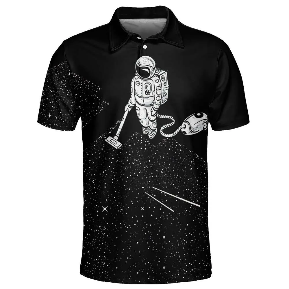 Astronaute à la mode Imprimé d'été à manches courtes à manches pour hommes Polo Sports Sports Casual Breathable Top Top