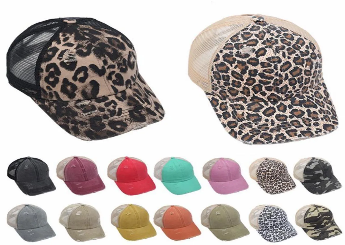 52 Styles Ponytai Sombreros lavados Mesh Back Leopard Camo Hollow Messy Bunball Capball Camioner Hat Summer Sun Caps Fast LLA8043070370