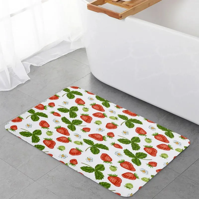 Carpets Fruit Strawberry Leaf Floor Mat d'entrée Porte de salon de cuisine Tapis de salle de bain non glip