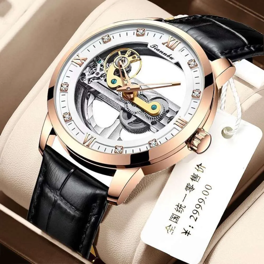 Tianbo New Hollow Out Tourbillon Полностью автоматический механический прозрачный пояс спортивные тренды мужские часы