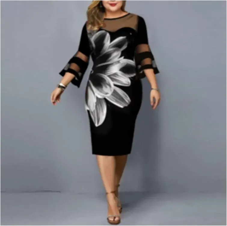 3/4 sleeve casual summer dresses plus size Summer Dresses for Women 2026 Plus Size Squared Neck 3/4 Sleeve Summer Flowy Casual Midi Dress Beach Vacation Sundresses