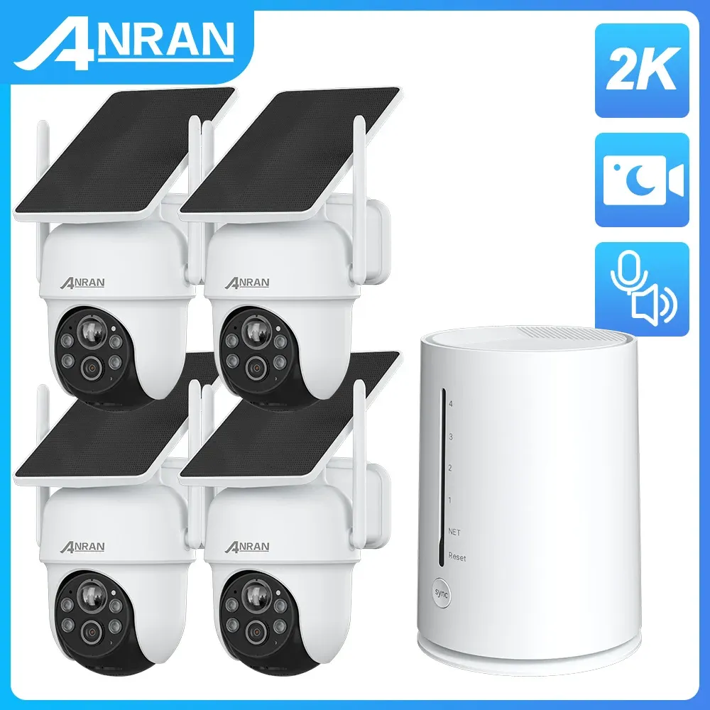SYSTEEM ANRAN 4MP WIFI SOLAR BATERIE CAMERA KIT Outdoor Wireless 360 PTZ Surveillance Security Camera Set Sirene Alarm Humanoïde Detectie